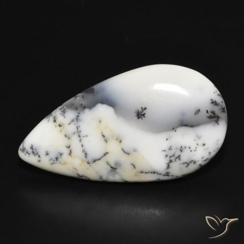 Agate dendritique poire de 12,8 ct, 27,8 x 15,3 mm d'Inde, Photo A