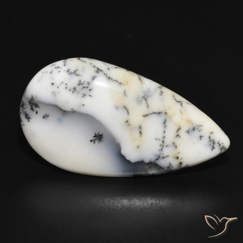 12.80 ct White Dendritic Agate Stone, Natural Dendritic Agate in Pear Cabochon Shape for Sale