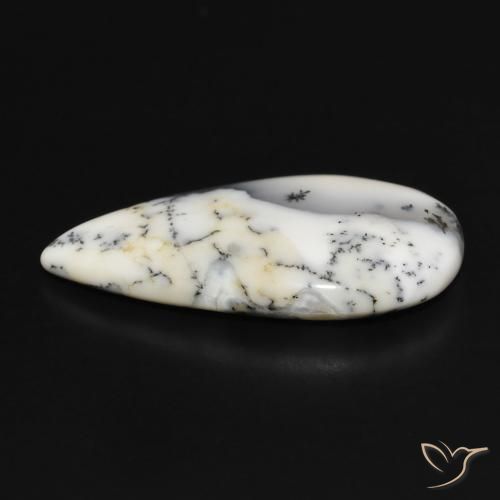 Dendritic Agate Gemstone in 27.8 x 15.3 mm Size for Sale, Dendritic Agate Stone in White with Black Color