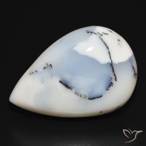 39.34ct Natural White with Black Dendritic Agate, Pear Shape, Opaque