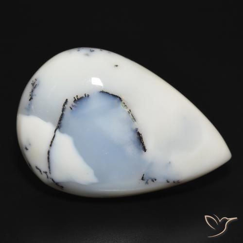 39.34 ct White Dendritic Agate Stone, Natural Dendritic Agate in Pear Cabochon Shape for Sale
