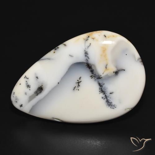 29.77ct Natural White with Black Dendritic Agate, Pear Shape, Opaque
