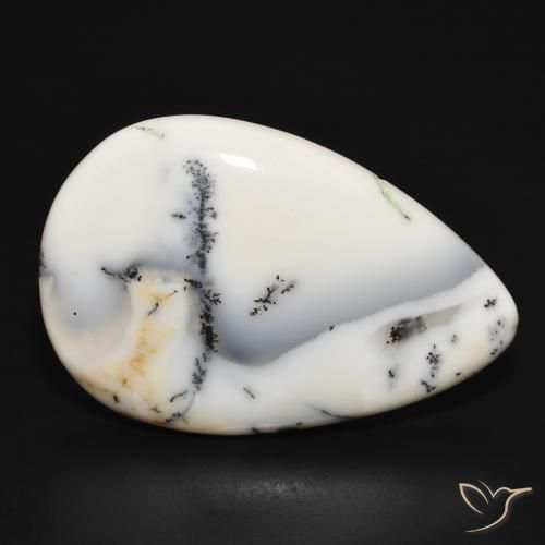 29.77 ct White Dendritic Agate Stone, Natural Dendritic Agate in Pear Cabochon Shape for Sale