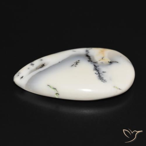 Dendritic Agate Gemstone in 33.5 x 22 mm Size for Sale, Dendritic Agate Stone in White with Black Color