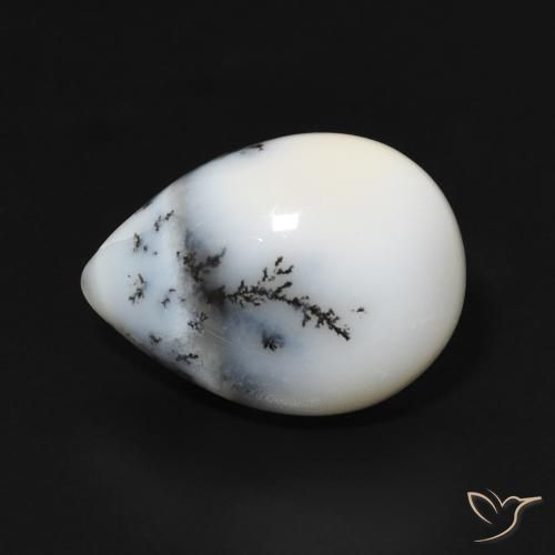 4.99ct Natural White with Black Dendritic Agate, Pear Shape, Opaque