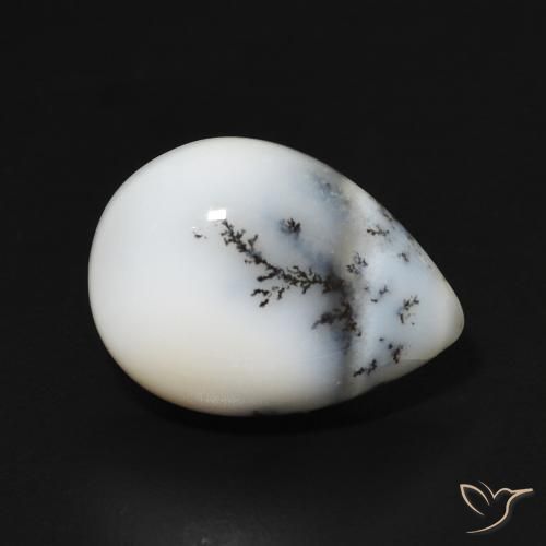 4.99 ct White Dendritic Agate Stone, Natural Dendritic Agate in Pear Cabochon Shape for Sale