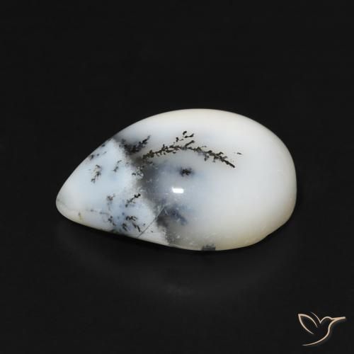 Dendritic Agate Gemstone in 14 x 10 mm (calibrated) Size for Sale, Dendritic Agate Stone in White with Black Color