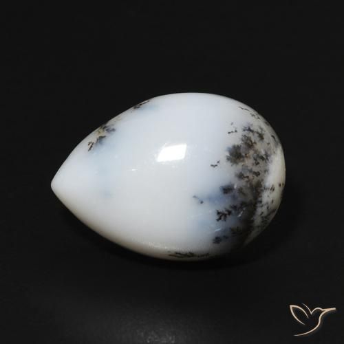 5.58ct Natural White with Black Dendritic Agate, Pear Shape, Opaque