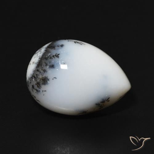 5.58 ct White Dendritic Agate Stone, Natural Dendritic Agate in Pear Cabochon Shape for Sale