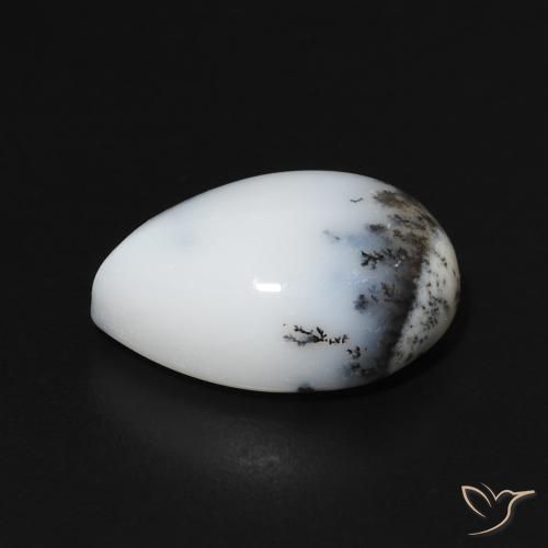 Dendritic Agate Gemstone in 14 x 10 mm (calibrated) Size for Sale, Dendritic Agate Stone in White with Black Color