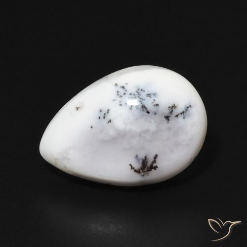 3.71ct Natural White with Black Dendritic Agate, Pear Shape, Opaque