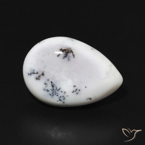 3.71 ct White Dendritic Agate Stone, Natural Dendritic Agate in Pear Cabochon Shape for Sale
