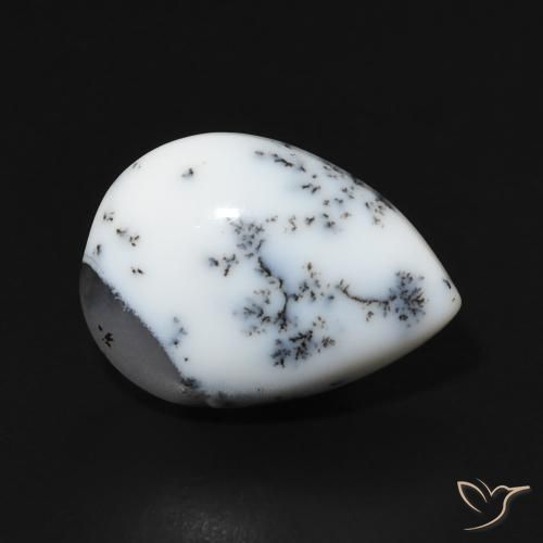 4.57 ct White Dendritic Agate Stone, Natural Dendritic Agate in Pear Cabochon Shape for Sale
