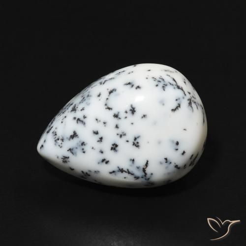 4.41ct Natural White with Black Dendritic Agate, Pear Shape, Opaque