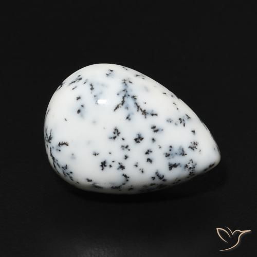 4.41 ct White Dendritic Agate Stone, Natural Dendritic Agate in Pear Cabochon Shape for Sale