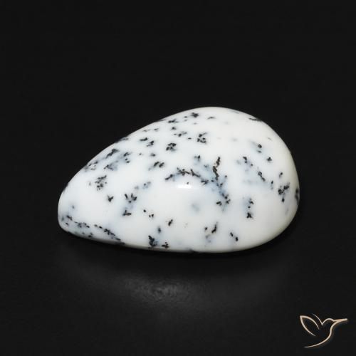 Dendritic Agate Gemstone in 14 x 10 mm (calibrated) Size for Sale, Dendritic Agate Stone in White with Black Color