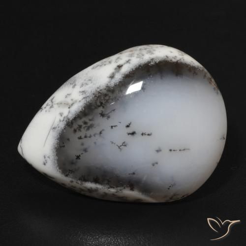 10.99ct Natural White with Black Dendritic Agate, Pear Shape, Opaque