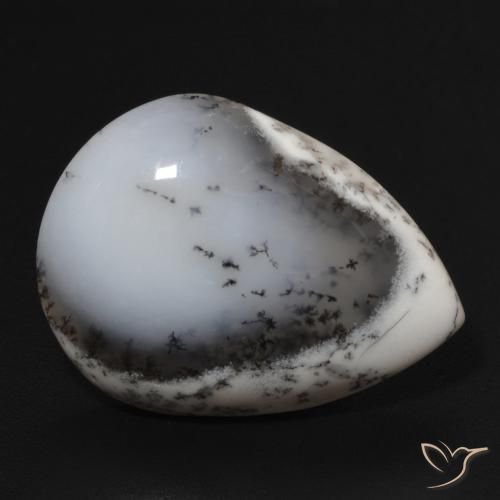 10.99 ct White Dendritic Agate Stone, Natural Dendritic Agate in Pear Cabochon Shape for Sale