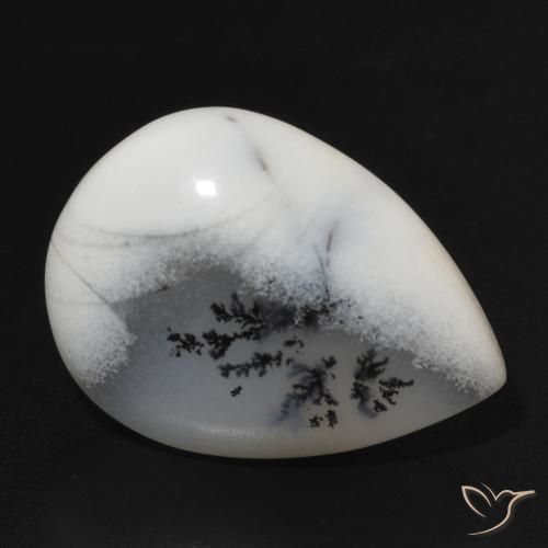 11.07 ct White Dendritic Agate Stone, Natural Dendritic Agate in Pear Cabochon Shape for Sale