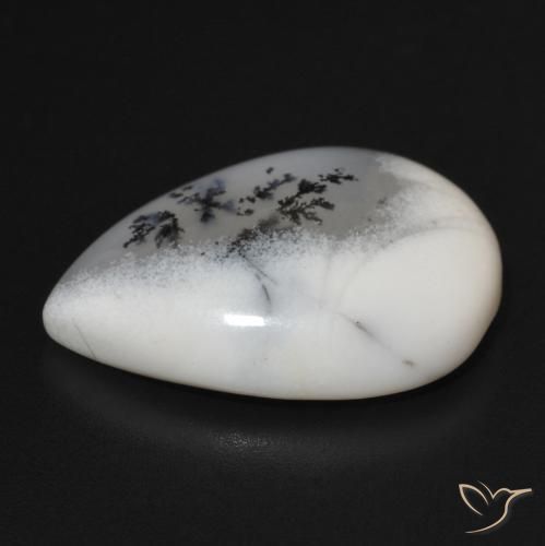 Dendritic Agate Gemstone in 20 x 15 mm (calibrated) Size for Sale, Dendritic Agate Stone in White with Black Color