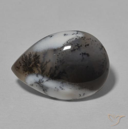 7.78ct Natural White with Black Dendritic Agate, Pear Shape, Opaque
