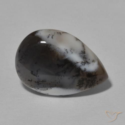 7.78 ct White Dendritic Agate Stone, Natural Dendritic Agate in Pear Cabochon Shape for Sale
