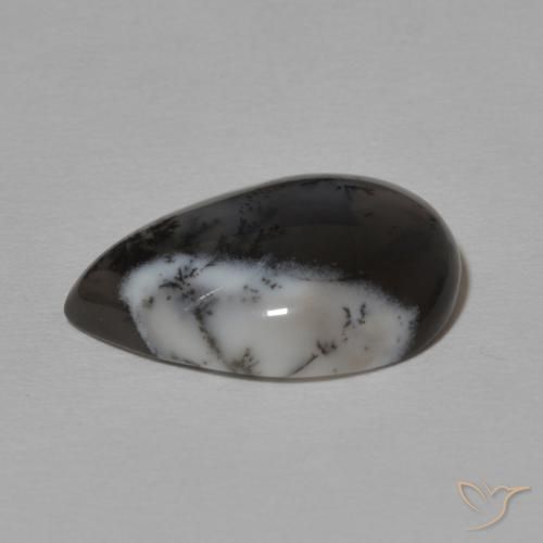 Dendritic Agate Gemstone in 18 x 13 mm (calibrated) Size for Sale, Dendritic Agate Stone in White with Black Color