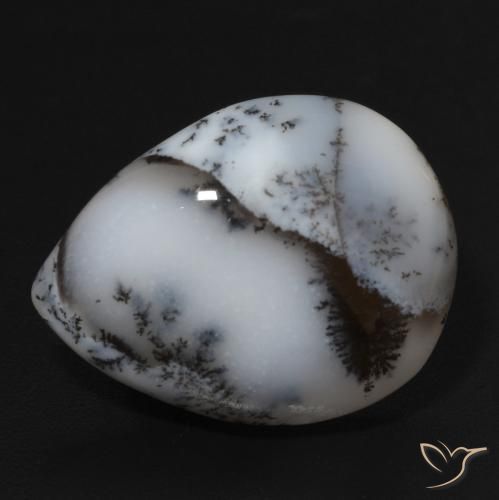 11.24ct Natural White with Black Dendritic Agate, Pear Shape, Opaque