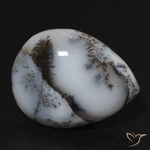 11.24 ct White Dendritic Agate Stone, Natural Dendritic Agate in Pear Cabochon Shape for Sale