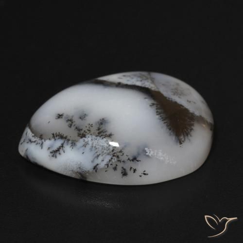 Dendritic Agate Gemstone in 20 x 15 mm (calibrated) Size for Sale, Dendritic Agate Stone in White with Black Color