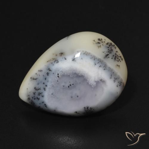 6.75ct Natural White with Black Dendritic Agate, Pear Shape, Opaque