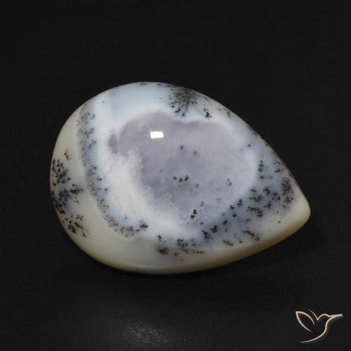 6.75 ct White Dendritic Agate Stone, Natural Dendritic Agate in Pear Cabochon Shape for Sale