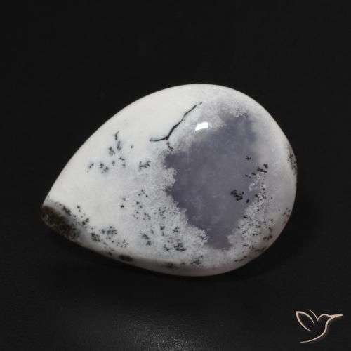 7.82ct Natural White with Black Dendritic Agate, Pear Shape, Opaque