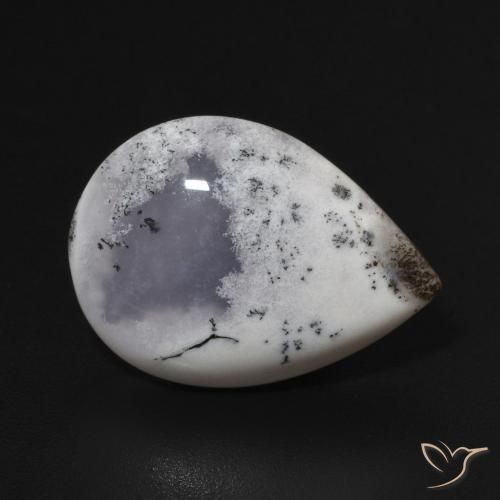 7.82 ct White Dendritic Agate Stone, Natural Dendritic Agate in Pear Cabochon Shape for Sale