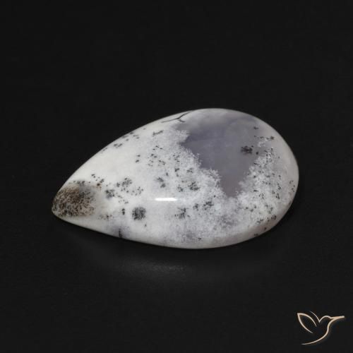 Dendritic Agate Gemstone in 18 x 13 mm (calibrated) Size for Sale, Dendritic Agate Stone in White with Black Color