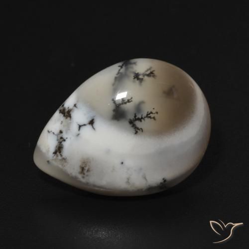 7.15ct Natural White with Black Dendritic Agate, Pear Shape, Opaque