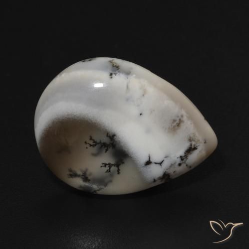 7.15 ct White Dendritic Agate Stone, Natural Dendritic Agate in Pear Cabochon Shape for Sale
