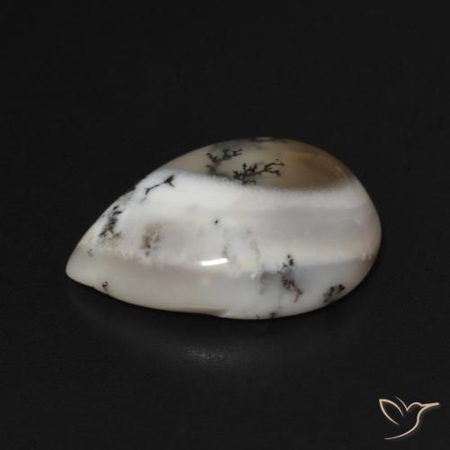 Dendritic Agate Gemstone in 18 x 13 mm (calibrated) Size for Sale, Dendritic Agate Stone in White with Black Color