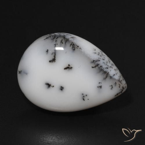 9.52ct Natural White with Black Dendritic Agate, Pear Shape, Opaque
