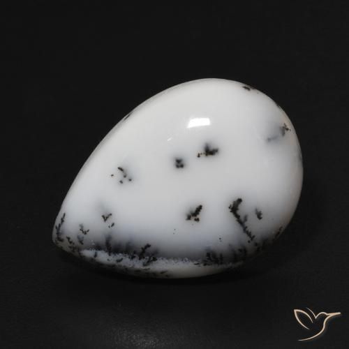 9.52 ct White Dendritic Agate Stone, Natural Dendritic Agate in Pear Cabochon Shape for Sale