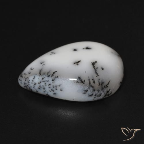 Dendritic Agate Gemstone in 18 x 13 mm (calibrated) Size for Sale, Dendritic Agate Stone in White with Black Color
