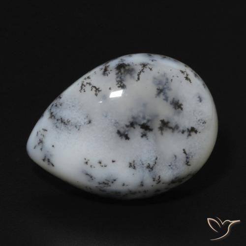6.84ct Natural White with Black Dendritic Agate, Pear Shape, Opaque