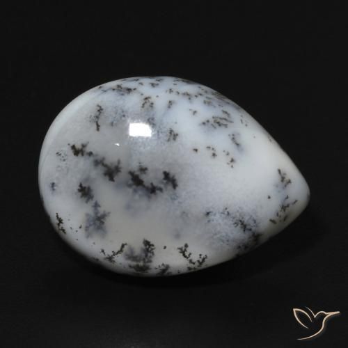 6.84 ct White Dendritic Agate Stone, Natural Dendritic Agate in Pear Cabochon Shape for Sale