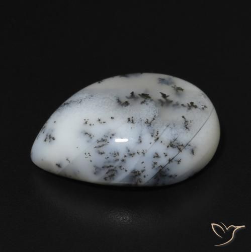 Dendritic Agate Gemstone in 16 x 12 mm (calibrated) Size for Sale, Dendritic Agate Stone in White with Black Color