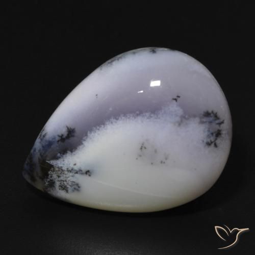 11.82 ct White Dendritic Agate Stone, Natural Dendritic Agate in Pear Cabochon Shape for Sale