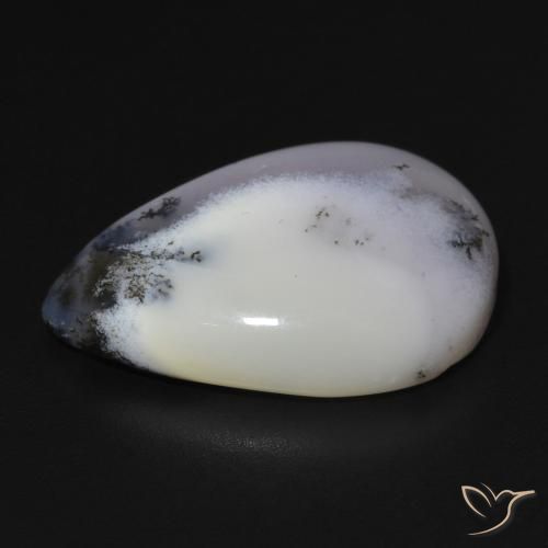 Dendritic Agate Gemstone in 20 x 15 mm (calibrated) Size for Sale, Dendritic Agate Stone in White with Black Color