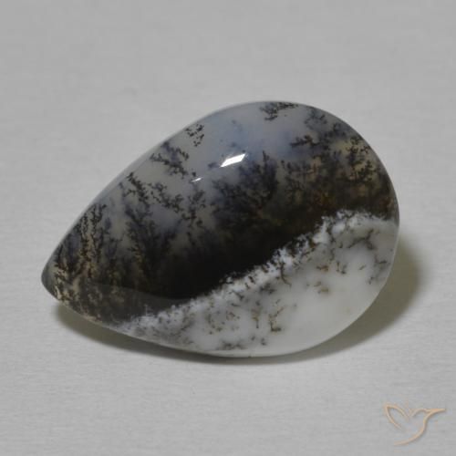 5.41ct Natural White with Black Dendritic Agate, Pear Shape, Opaque
