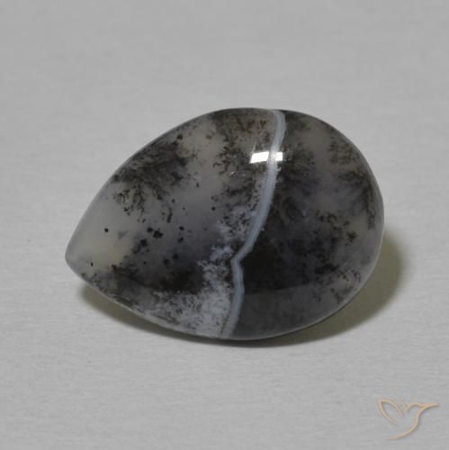 3.76ct Natural White with Black Dendritic Agate, Pear Shape, Opaque
