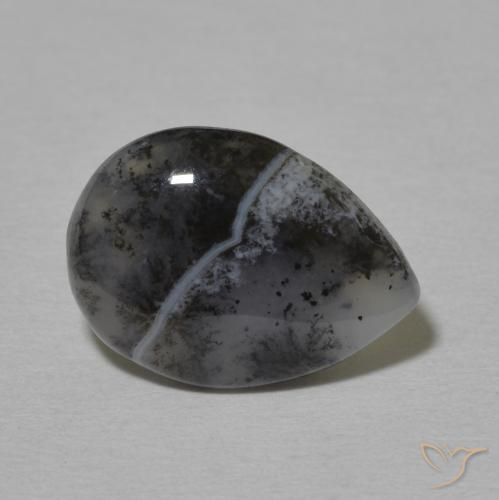 3.76 ct White Dendritic Agate Stone, Natural Dendritic Agate in Pear Cabochon Shape for Sale