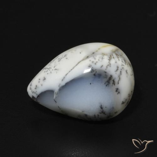 3.22ct Natural White with Black Dendritic Agate, Pear Shape, Opaque